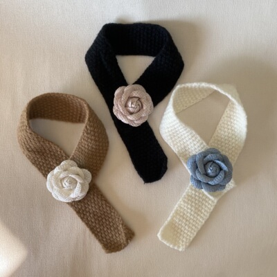 富家千金~高级感立体山茶花短款围脖奶白小香风交叉围巾秋冬保暖