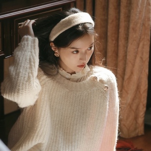 韩国秋冬白色毛茸茸发箍女高颅顶宽边发卡纯色压发头箍温柔发饰
