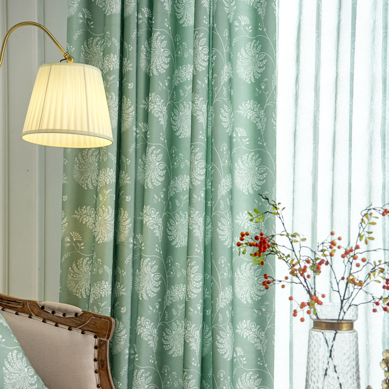 美式乡村田园风半遮光花卉窗帘复古简约卧室书房阳台客厅飘窗窗帘