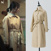 宋慧乔同款 PU皮衣外套单排扣宽松外套春秋 小个子翻领风衣女中长款