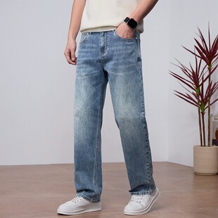 春夏轻商务弹力牛仔裤 男宽松直筒休闲长裤 40码 1303A
