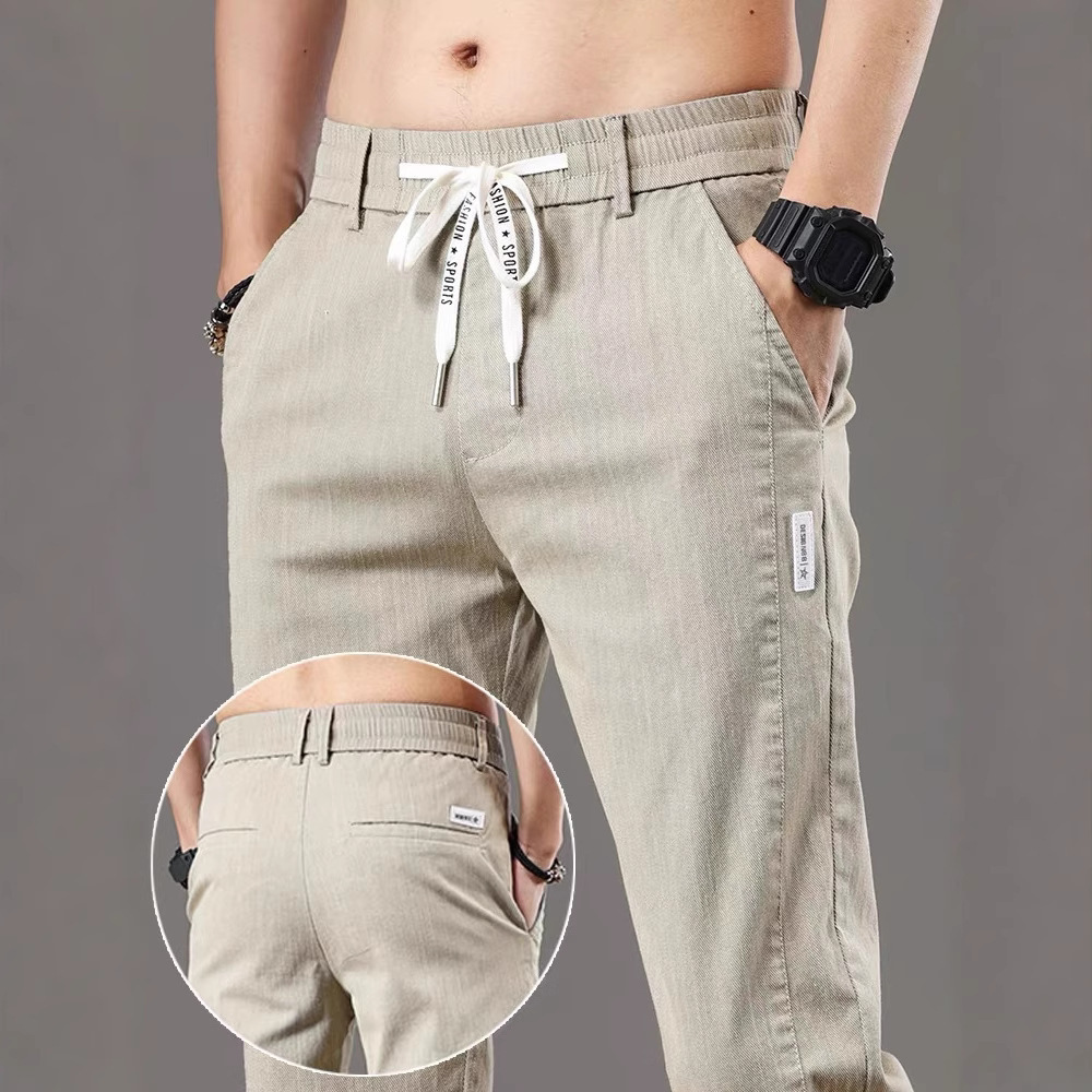 休闲裤男修身直筒裤子男2025夏季薄款潮流百搭时尚简约松紧腰长裤