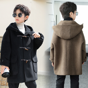 男童呢子大衣2025秋冬新款韩版牛角扣毛呢外套中长款连帽上衣宽松