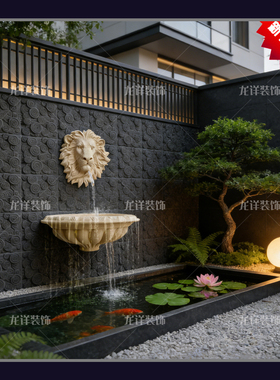 砂岩欧式立体狮子头喷泉半边盆花钵雕塑流水墙壁挂背景墙砖装饰砖