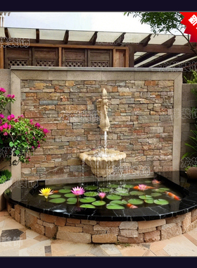 砂岩浮雕喷泉别墅庭院装饰喷口接水盆雕塑金鱼喷水水池摆件壁挂板