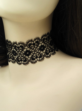蕾丝项圈宽颈带脖颈饰品女chocker锁骨链简约大方黑色颈链项链女