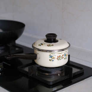 雨花石搪瓷复古奶锅搪瓷锅单柄泡面锅老式烧锅老货电磁炉适用
