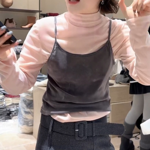 设计感韩系两件套丝绒吊带T恤女秋冬2025新款修身长袖上衣一整套