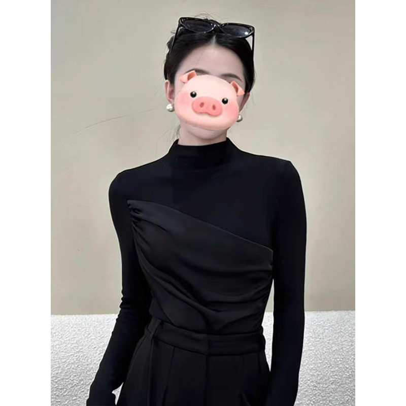 法式半高领内搭长袖T恤女