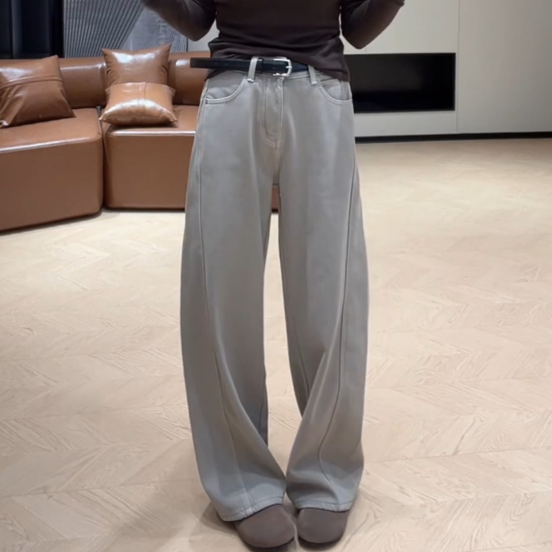 冬季加绒直筒高腰牛仔裤宽松韩版百搭水洗猫须复古拖地休闲长裤女