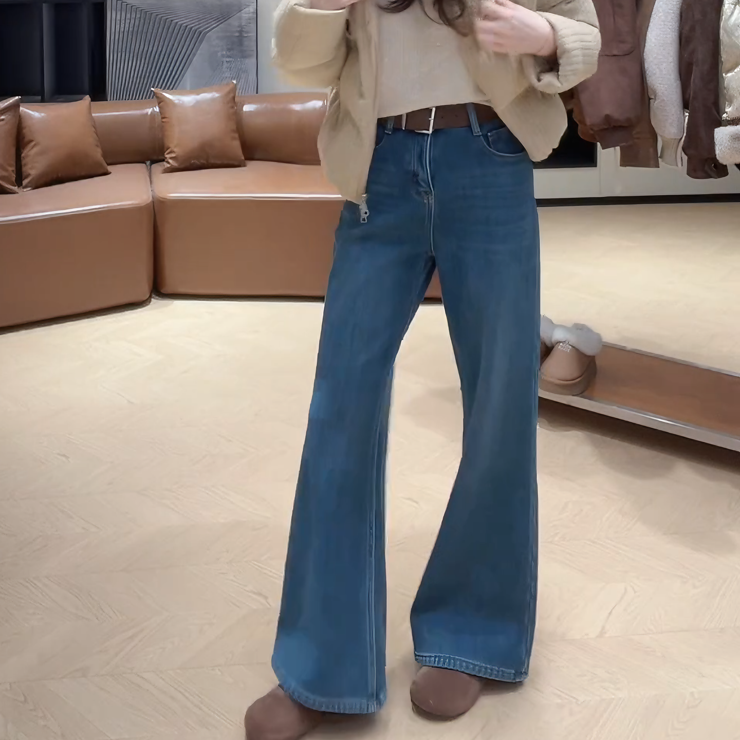 秋冬显瘦百搭加绒高腰显瘦直筒牛仔裤冬季复古时尚裤子女阔腿裤子