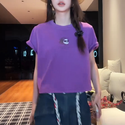 美式复古辣妹风印花短袖T恤女夏季新款宽松显瘦短款百搭休闲上衣
