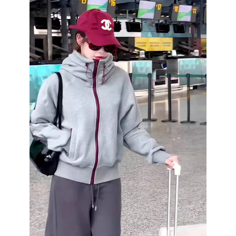 韩版加绒时尚连帽卫衣