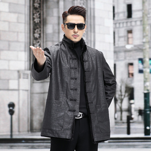双面两穿进口水貂毛内胆盘扣男士 外套复古香云纱桑蚕真丝整貂 唐装