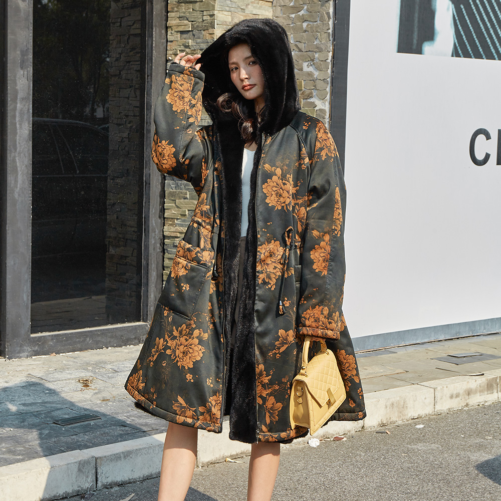 两面穿长款貂毛可拆卸香云纱复古