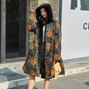 复古香云纱整貂皮衣 长款 双两面穿可脱卸水貂毛宽松系抽绳大号码 版