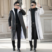 双两面穿水貂毛男士 高端进口内胆皮草商务白色外套长款 皮大衣整貂