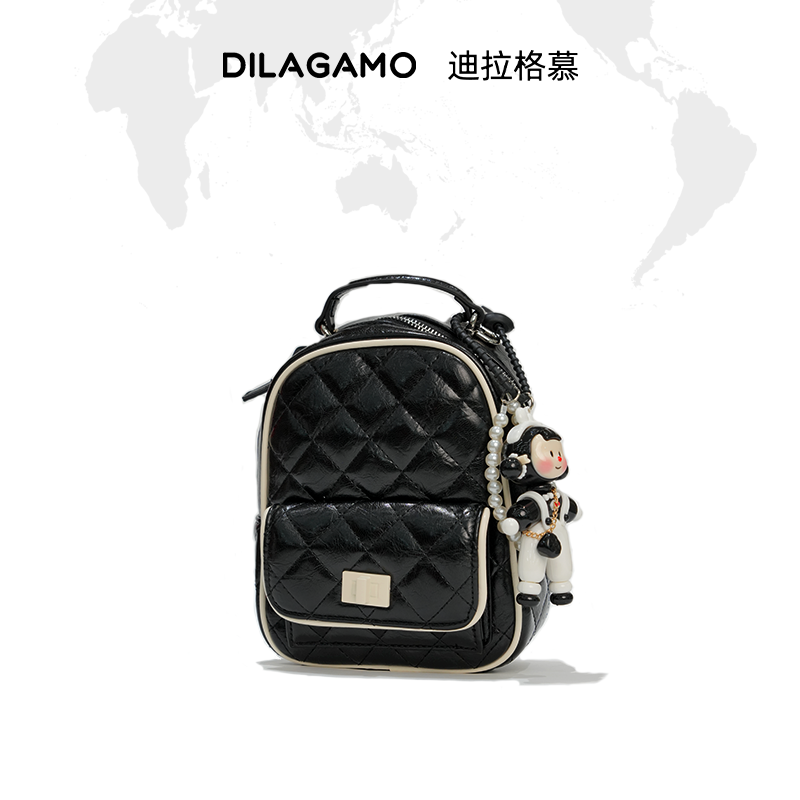 DILAGAMO  2025款潮菱格链条旅行学生单肩斜挎手提双肩背包25002