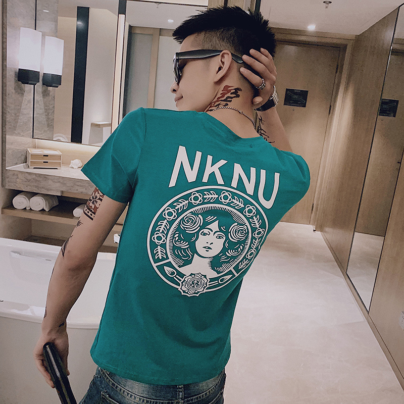 男士个性后背印花T圆领修身短袖t恤社会精神小伙网红半袖体恤夏季|ruв категории Мужская одежда, футболка - от Buy2taobao.com для оказания профессиональной услуги покупки агента Taobao