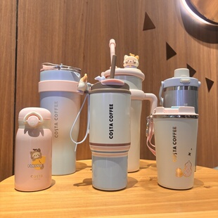 COSTA咖啡杯享福猫巨无霸保温杯女生高颜值吸管水杯学生便携杯子