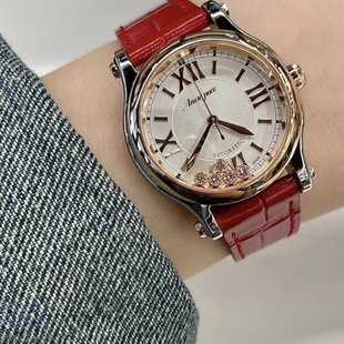 定制肖邦快乐钻石手表五钻机械表七钻女表5钻7钻30 36mm鳄鱼皮