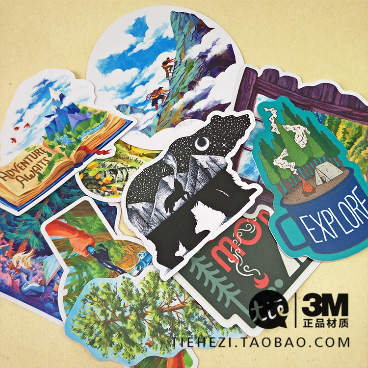 手绘风格户外贴纸 笔记本旅行箱行李箱潮牌冲浪板潜水防水3M贴纸