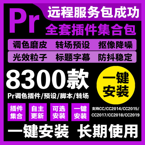 pr2019插件全套一键安装包调色预设磨皮美颜转场字幕特效模板素材