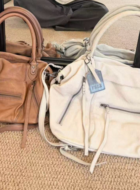 小众People机车包白色真皮女士单肩手提斜挎做旧休闲通勤大托特包