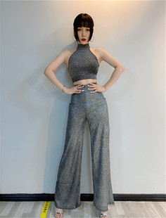 新款韩舞女性感女团套装闪亮银丝爵士舞蹈韩版现代舞DS演出服