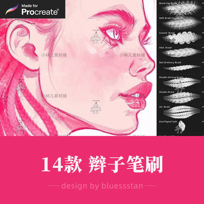 人像辫子笔刷 bluesssatan绘画厚涂头像 ipad绘画专用 小林儿素材