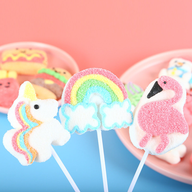 暑期棉花糖棒棒糖汉堡薯条独角兽火烈鸟可爱造型儿童零食软糖
