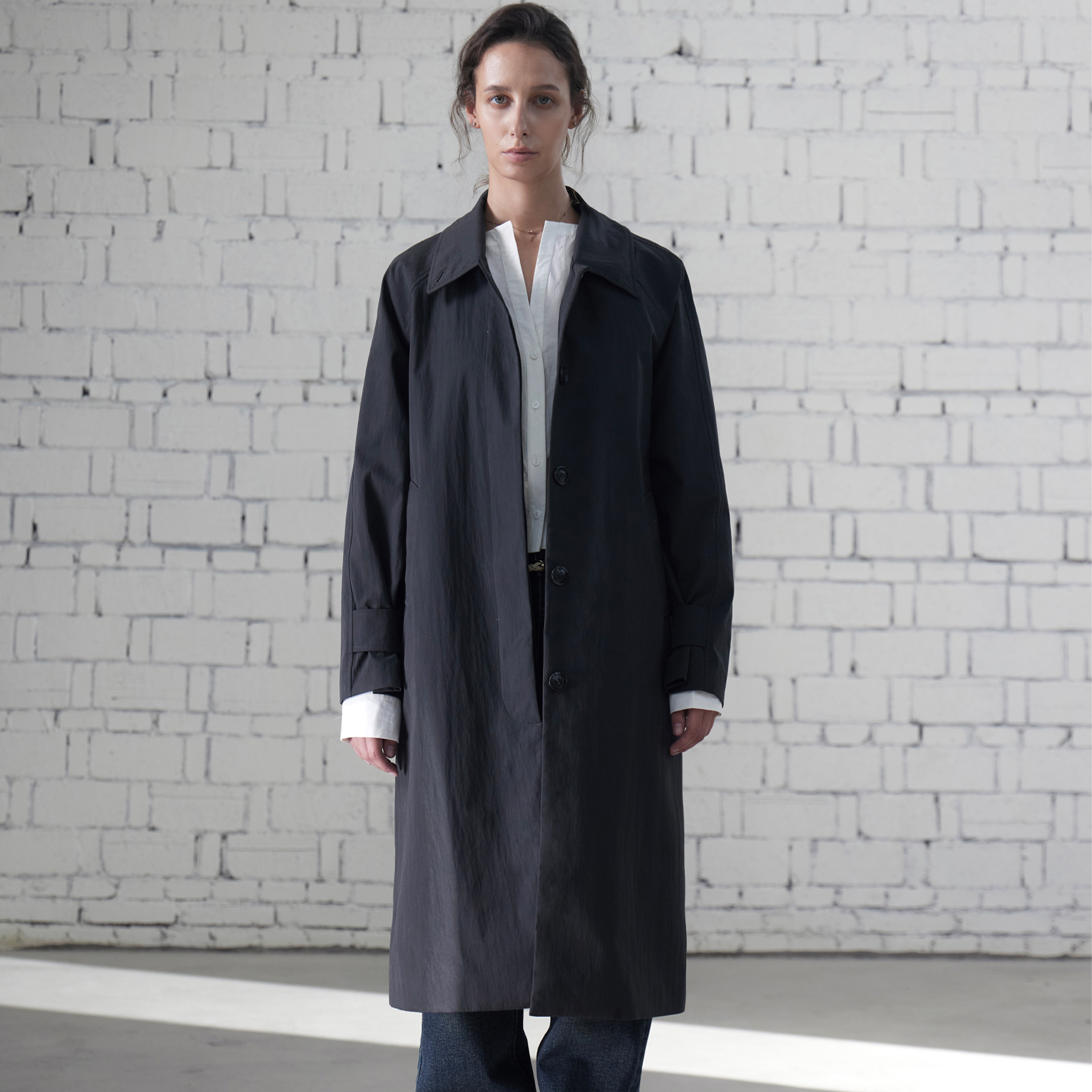 卡姆登肌理休闲风衣醋酸外套