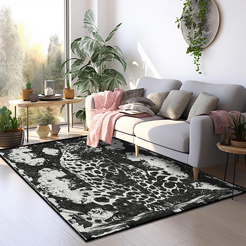 仿羊绒可机洗复古时尚个性潮品橘色黑色豹子卧室床边地毯地垫