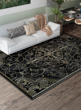 复古典欧式宫廷花纹轻奢金色绿黑灰紫色卧室床边防滑地毯地垫