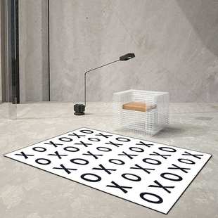 简约时尚 黑白色北欧ins风XOXO抱仿羊绒客厅卧室床边地毯地垫