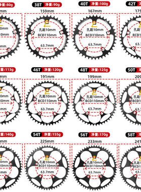 公路车110BCD正负齿单速牙盘36T38T40T42T44T50T52T54T56T58T链轮