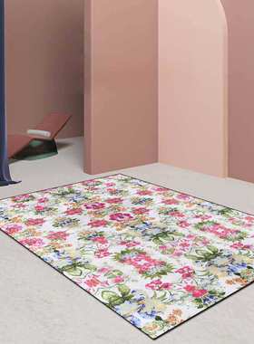 时尚春天花卉乡村花朵田园粉红绿紫色客厅卧室床边地毯地垫