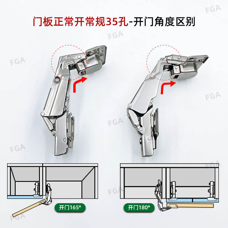 180度柜门铰链衣柜门角度全开合页175度大角度缓冲阻尼铰链转角柜