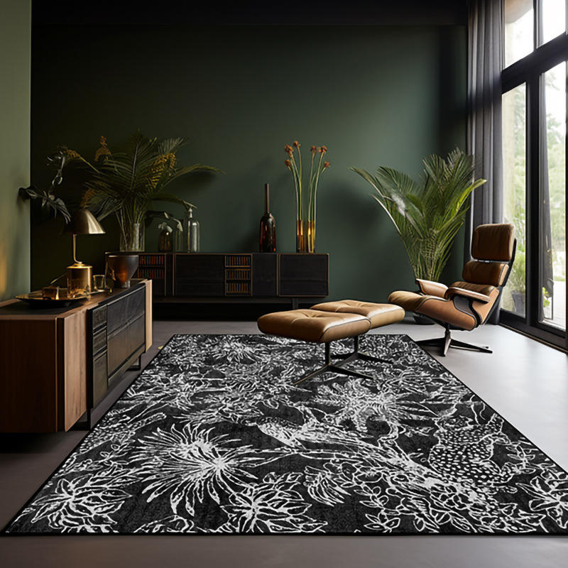 仿羊绒可机洗北欧森林豹子老虎紫色黑白色卧室床边地毯地垫