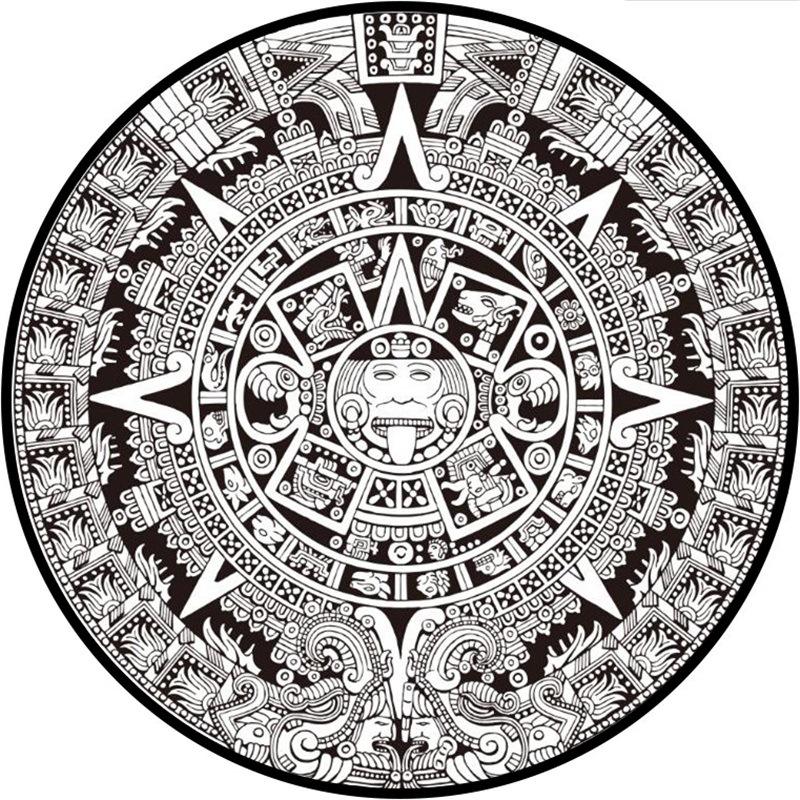 名民族风黑白玛雅图腾彩色圆形卧室客厅短水晶绒门厅地毯地垫