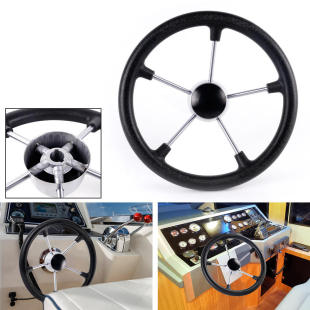 跨境船用不锈钢游艇方向盘 聚氨酯发泡游艇舵船舶转向盘13.5英寸