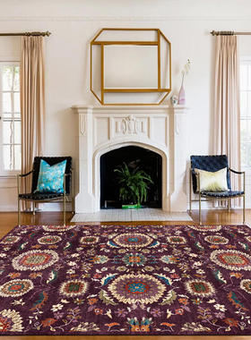 复古美式波西米亚波斯民族风深紫色红紫色客厅卧室地毯地垫