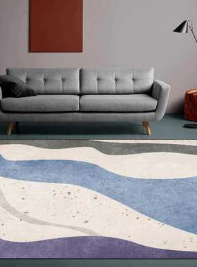 时尚现代抽象大理石纹蓝紫色波浪客厅卧室床边地毯地垫