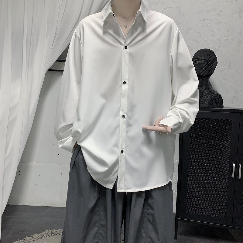 2021春款港风白色宽松休闲衬衣长袖衬衫B275-C9004,男装衬衫,电商A061