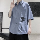 2021新款港风白色宽松衬衣短袖衬衫A061-C8012-P45，男装衬衫，电商A061