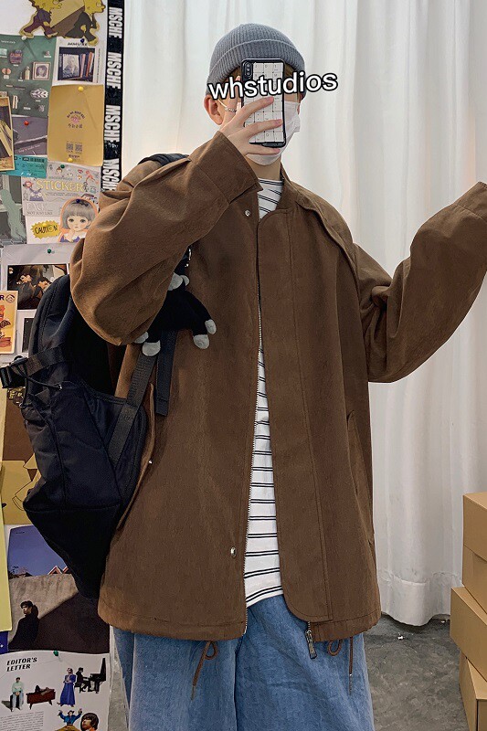2021新款报纸咖啡色大码男士春款夹克A061-XJ,男装夹克,电商A061