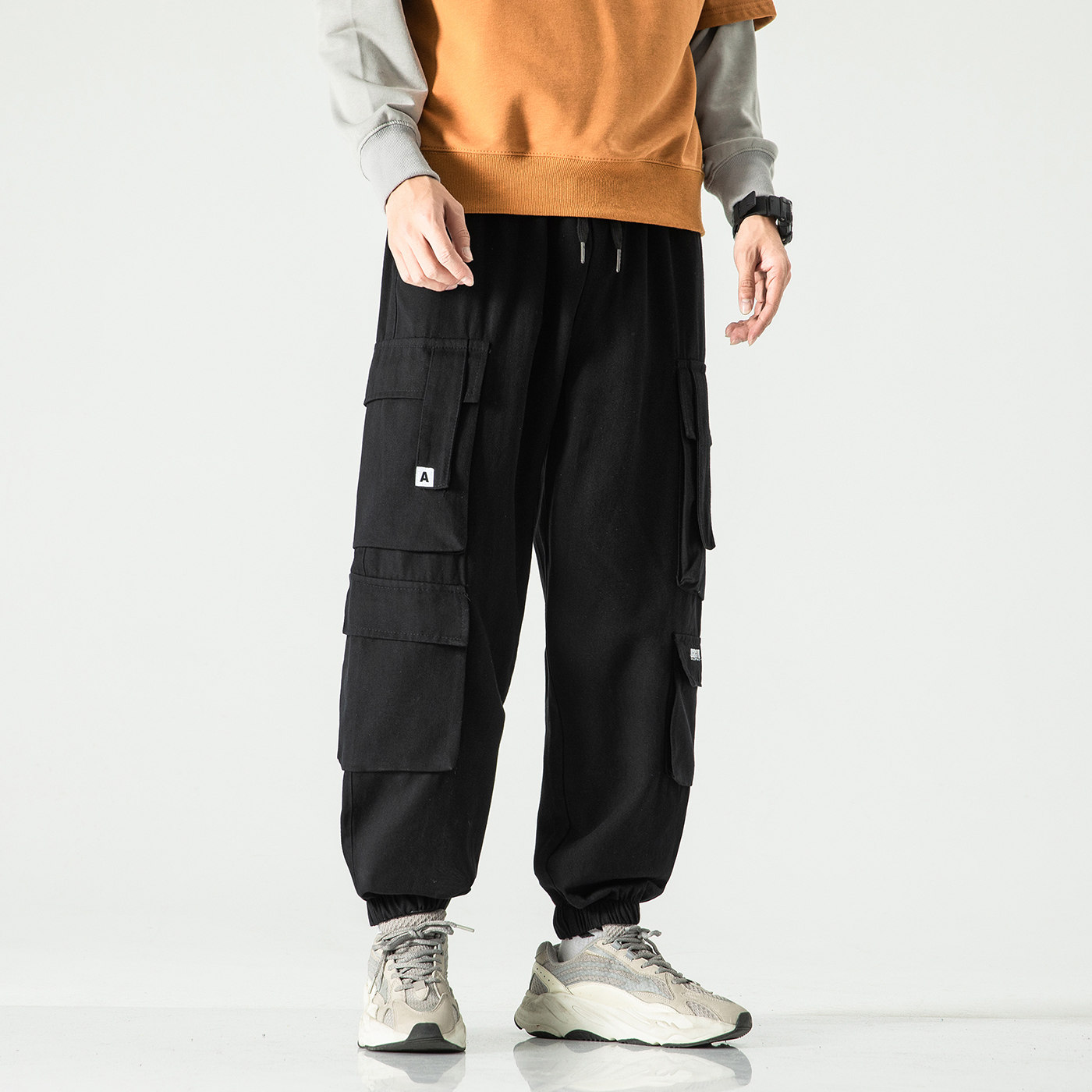2021新款无影墙黑色宽松休闲工装裤运动裤A061-K1812-P60控价78,男装休闲裤,电商A061