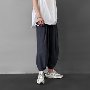 2021新款 藏青色宽松束脚印花夏季九分裤A061-K1561-P45图片