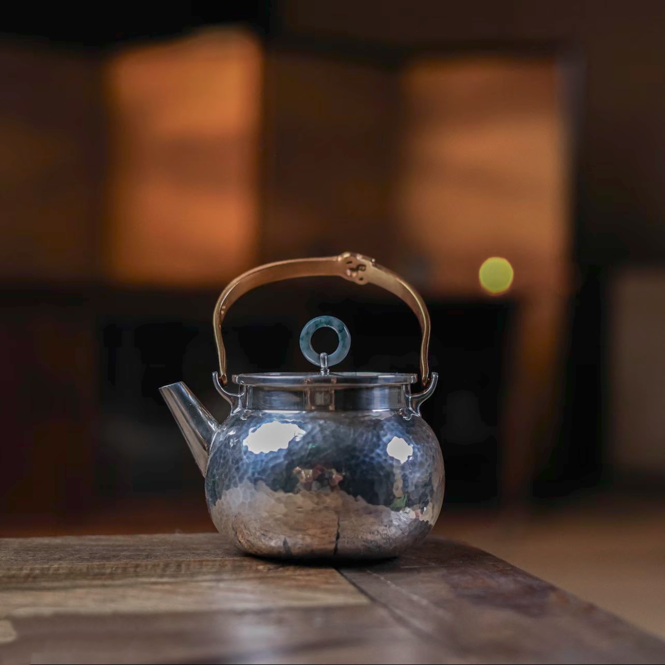 南絮999纯银提梁小银壶手工锤纹提梁壶煮茶泡茶壶171.58g，220ml