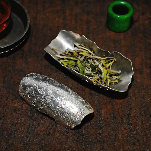 手工纯锡茶则虫噬茶荷一张打手工锤纹功夫茶具配件小号茶则投茶器